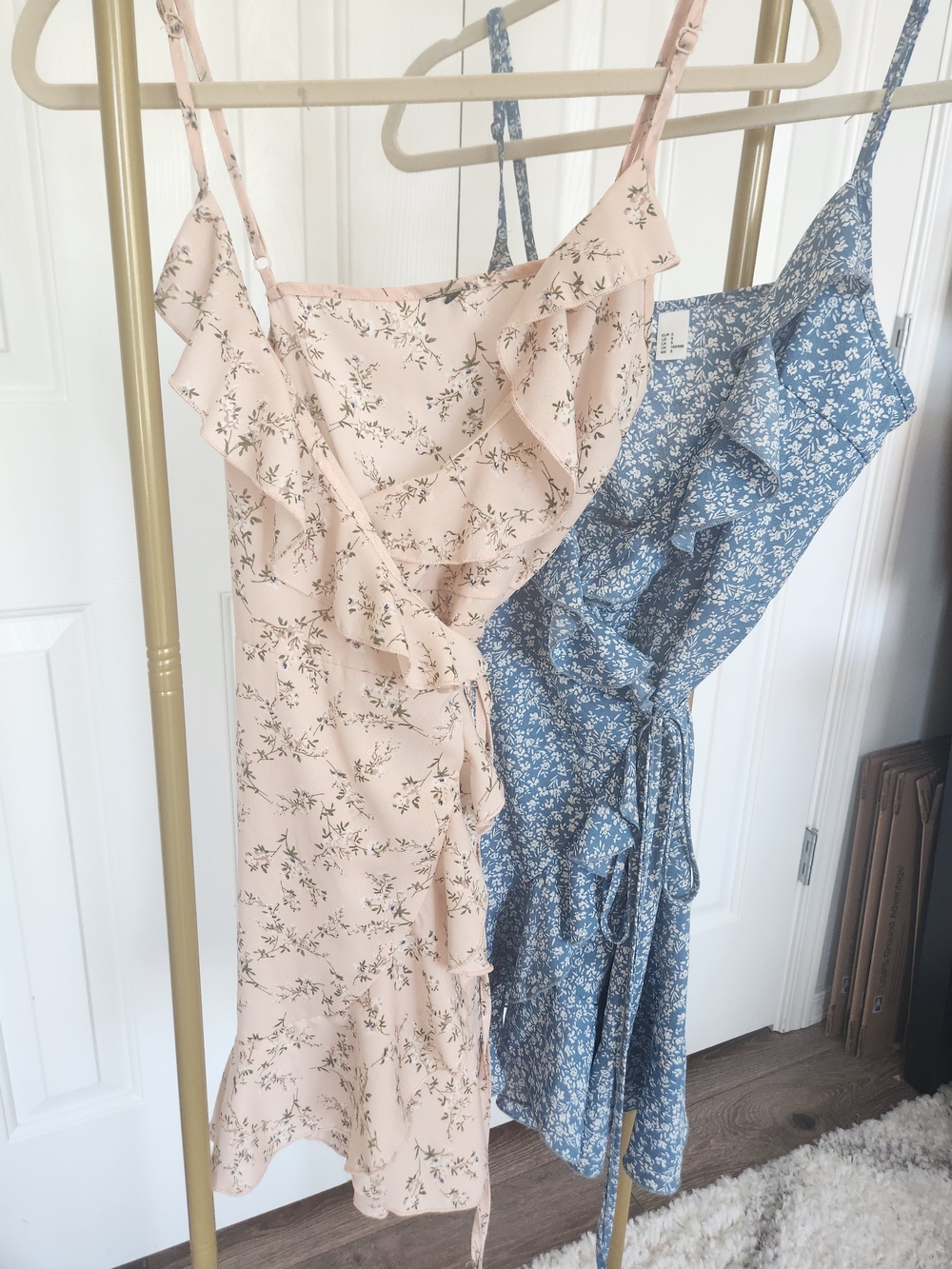 2 Floral Sundress Ruffle Mini Wrap Dress - Pink And Blue
